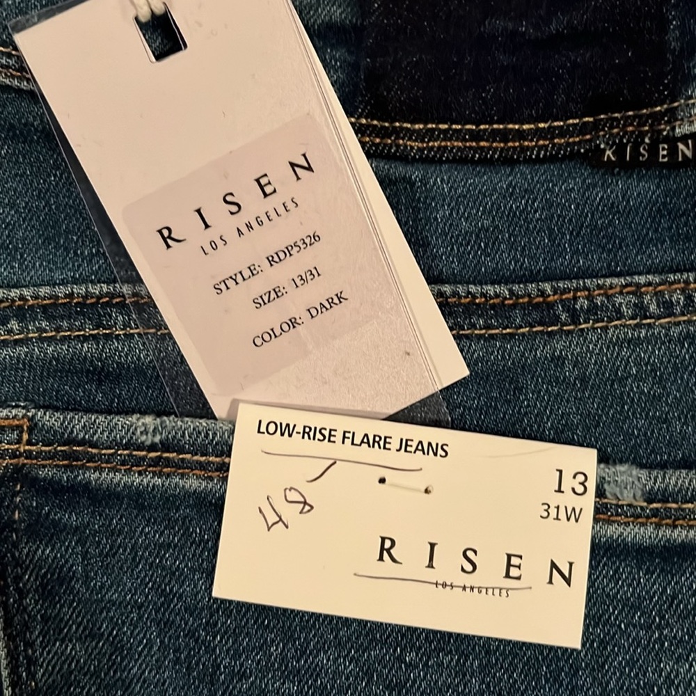 🤑 RISEN Low Rise Dark Wash Distressed Flare Jeans * MOST POPULAR * - Picture 7 of 7